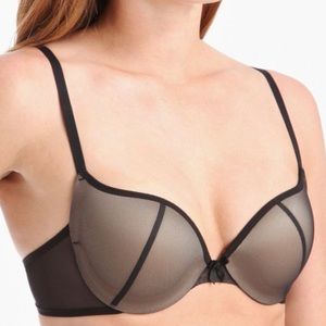 Women's Maidenform Center of Attention Caged Mesh Demi Bra Black w/ Body Beige